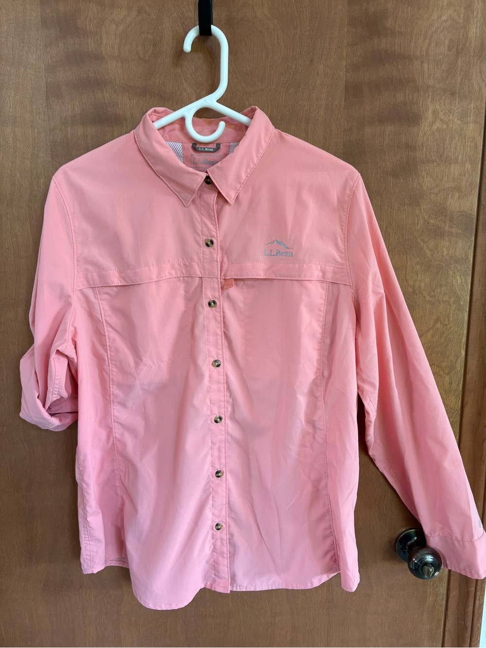 L.L. Bean Women’s Long-Sleeve Coral Button-Up Shirt UPF 50